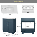 OLD CAPTAIN Bathroom Vanity with Ceramic Sink, 30" Freestanding Bathroom Cabinet Vanity with Storage, Quick Assembly Bathroom Vanity, Blue OLD CAPTAIN