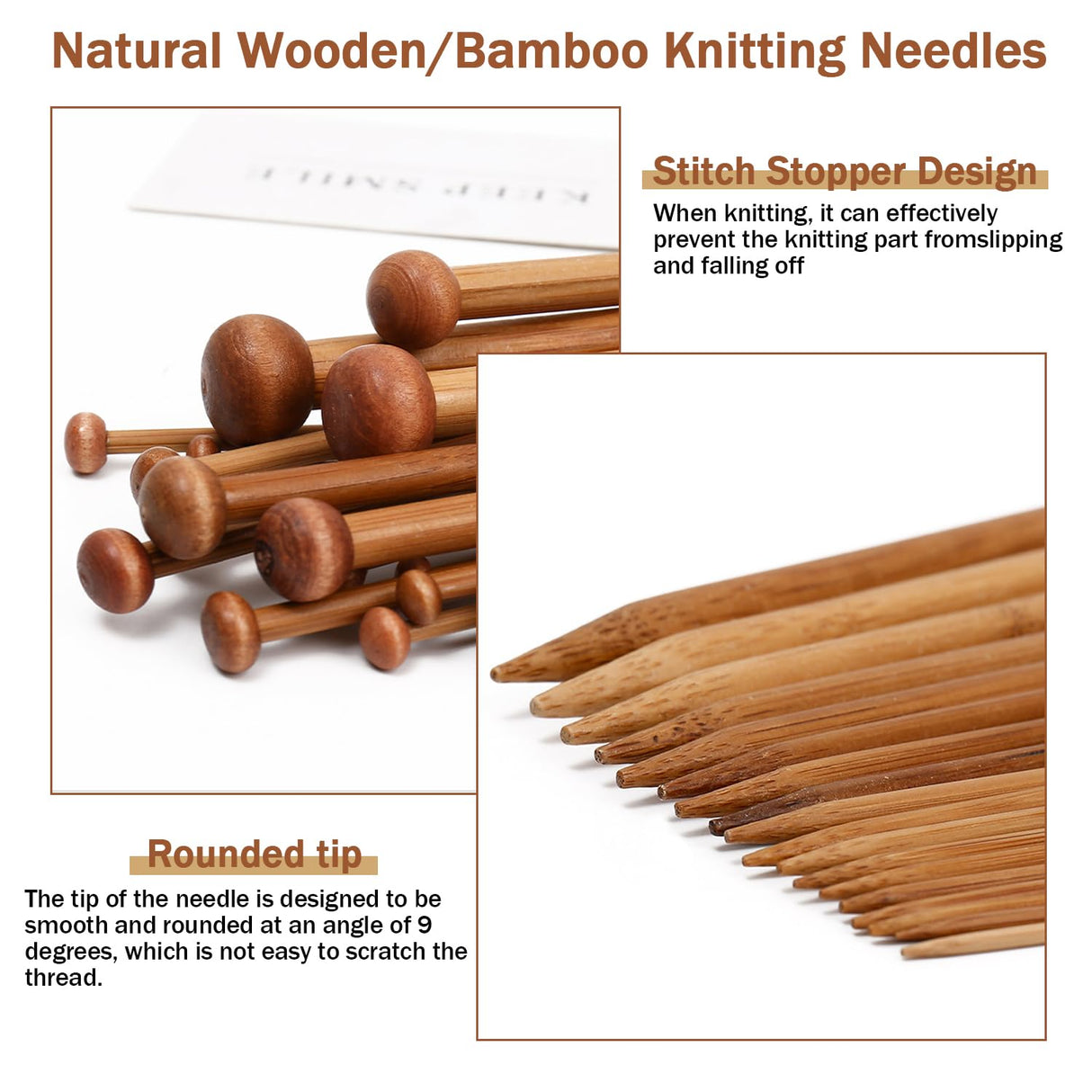 7 Pairs Bamboo Knitting Needles Set, Bamboo Natural, Long Wooden Knitting Needles, Single Point Straight Wood Needles, Wooden Knitting Needles for Beginners for Making Sweater, Shawl, Scarf ADULLPONY