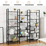 Tangkula Triple Wide 5-Tier Bookcase, Large Open Bookshelf, Display & Storage Shelf, Vintage Industrial Style Shelves with Metal Frame, Bookcase Furniture for Living Room, Study, Office (Black) Tangkula