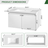 OLD CAPTAIN Bathroom Vanity with Ceramic Sink, 36 Inch Wall Mounted Bathroom Floating Vanity, Bathroom Sink Vanity with 2 Doors, Bathroom Vanity Cabinet, White OLD CAPTAIN