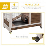 PawHut Wooden Indoor Rabbit Hutch Elevated Cage Habitat with No Leak Tray Enclosed Run with Wheels, Ideal for Rabbits and Guinea Pigs, Brown PawHut