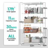 Display Cabinet with Mirror, Glass Door and Lock, 4-Shelf Fast Installation in 30Mins Curio Cabinet with 5mm Tempered Glass Floor Standing Bookshelf for Bedroom, Living Room, 65'' x32'' x14'', White GDJAASJI