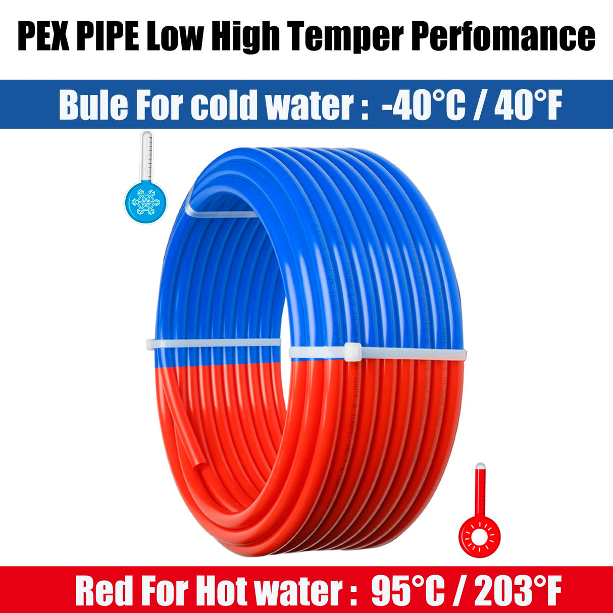 WHK PEX Pipe 1/2" Inch PEX Tubing Plumbing Pipe 2x100ft Pex-b Pipe Blue & Red Each 100ft for Cold and Hot Water WHK