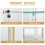 Desirable Life 5-Tier Glass Display Cabinet with 13 Color LED Lights & Lock, 63" Curio Cabinet with Glass Doors & Adjustable Shelves, Lighted Display Case for Collectibles Figures Trophy - White Desirable Life