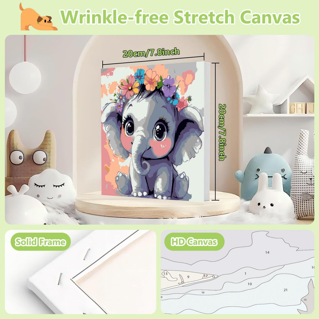 Reivworl Paint by Numbers Kit for Kids with Frame and Easel, Elephant Paint by Number Kids Age 5-8-12, Paint by Numbers Gifts and Home Decor (8X8 Inch) Reivworl