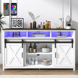 jiteentarou Farmhouse Coffee Bar Cabinet with Power Outlet, Rustic Sideboard Buffet Storage Cabinet with Storage, Wood Buffet Cabinet Serving Table Cupboard for Dining Room, Living Room, White jiteentarou