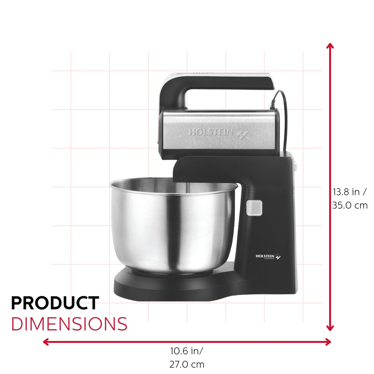 Holstein Housewares 5-Speed Hand and Stand Mixer, 250W Power with LED Light, Black and Stainless Steel – Versatile Mixer for Baking, Whipping, and More Holstein Housewares