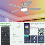 Ayaoty Ceiling Fans with Lights, 48 inch Low Profile Ceiling Fan with Light and Remote Control, Flush Mount RGB Dimmable Light, Noiseless, Nickel Ceiling Fan for Bedroom Indoor/Outdoor Use Ayaoty