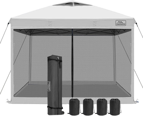KAMPKEEPER Outdoor 10'x10' Pop Up Screened Canopy Tent with Netting Mesh Walls,4 Sandbags,1 Roller Bag (White Vented Top KAMPKEEPER
