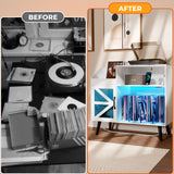 Large White Record Player Stand with Magnetic Door,350 Vinyl Record Storage Cabinet, Record Player Table with Power Outlet & LED Light,Turntable Stand with Wood Legs for Living Room,Bedroom,Office Bonvork