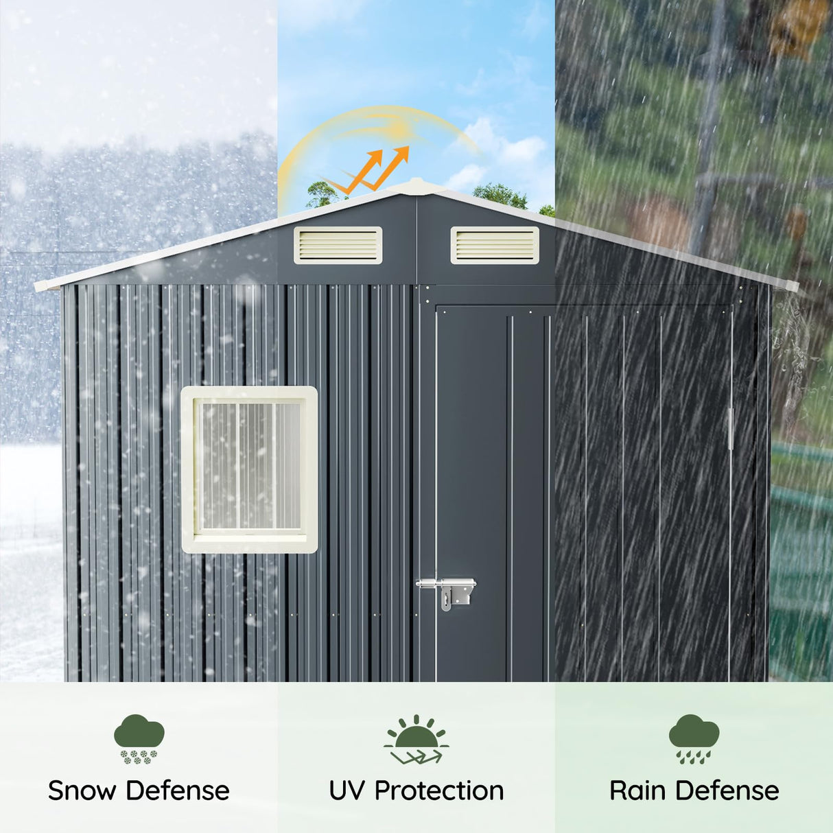 Grovellis Update Version 6x4 FT Outdoor Metal Storage Shed, Single Door, 1 Clear Window, Tool Shed for Garden, Patio, Backyard Nightblue Grovellis