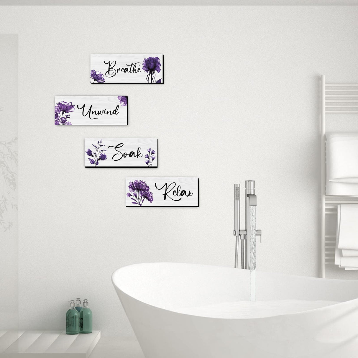4 Pieces Bathroom Wall Art Rustic Farmhouse Bathroom Wall Decor Sign Relax Soak Unwind Breathe Wood Hanging Sign for Home Spa Bathroom Laundry Decor Utuichuo