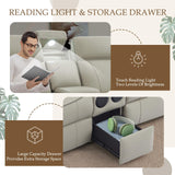 Neptane Power Reclining Sofa Set with LED Reading Light/Storage Drawer, Power Loveseat Recliner Sofa, Reclining Loveseat with Bluetooth Speakers/Outlets/Breathing Leather (Grey, Sofa+Loveseat) Neptane