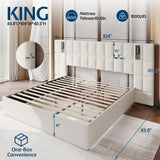 Jocisland King Size Upholstered Bed Frame with Widened Headboard,Lift-Up Storage Bed and Built-in Reading Light, Velvet Platform Frame, No Box Spring Required,Cream Jocisland