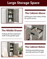 Tall Grey Bathroom Cabinet with 6 Shelves, 2 Doors & Drawer for Narrow Spaces WEENFON