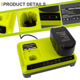 Futurebatt Dual Charging Port P117 Quick Charger (Multi-Chemistry) for Ryobi 12V-18V ONE+ NiCd/NiMh/Lithium Tools Battery Charging Station fit P100 P102 P103 P105 P107 P108 P122 P189 P191 P197 Futurebatt