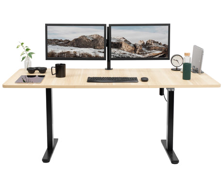 VIVO Electric Height Adjustable 71 x 30 inch Stand Up Desk, Active Workstation with Light Wood Table Top, Black Frame, 2 Button Controller, DESK-KIT-0B7C VIVO