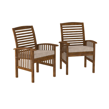 Walker Edison Rendezvous Modern 2 Piece Solid Acacia Wood Slat Back Outdoor Dining Chairs, Set of 2, Dark Brown Walker Edison