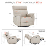 MCombo Oversized Swivel Glider Rocker Recliner with Adjustable Headrest, Dual Motor Power Recliner for Nursery, Led Nightlight, Fabric PR601 (Beige) MCombo