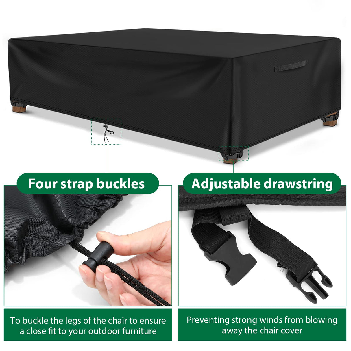 ESSORT Patio Furniture Covers, Extra Large Outdoor Furniture Set Covers 124"x63"x29" Waterproof, Rain Snow Dust Wind-Proof, Anti-UV, Fits for 10-12 Seats ESSORT