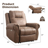 CANMOV Power Recliner Chair for Adults,Faux Leather Electric Reclining Chair with Overstuffed Arm and Back,Classic Power Recliner Single Sofa with Rivet Decoration, USB Port for Living Room,Nut Brown CANMOV