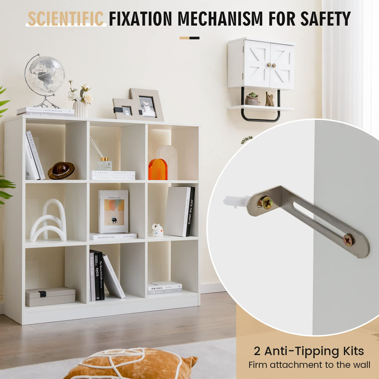 Giantex 9-Cube White Bookcase - Modern 4-Tier Freestanding Storage Organizer with Anti-Tipping Kit Giantex