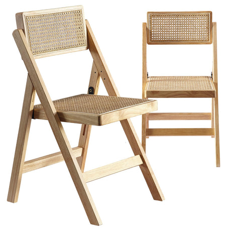 ISL Furnishings Ibiza Rattan Chair, Natural, Set of 2 – Modern Folding Rattan Chairs for Outdoor Dining, Patio, Accent Chair for Living Room and Office, Foldable Space-Saver Design ISL Furnishings