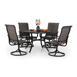 PHI VILLA Outdoor Patio Dining Set 5 Piece with 4 Padded Swivel Dining Chairs & 1 Large Round Dining Table, Textilene Mesh Fabric Chair and 42" Metal Table for All Weather PHI VILLA