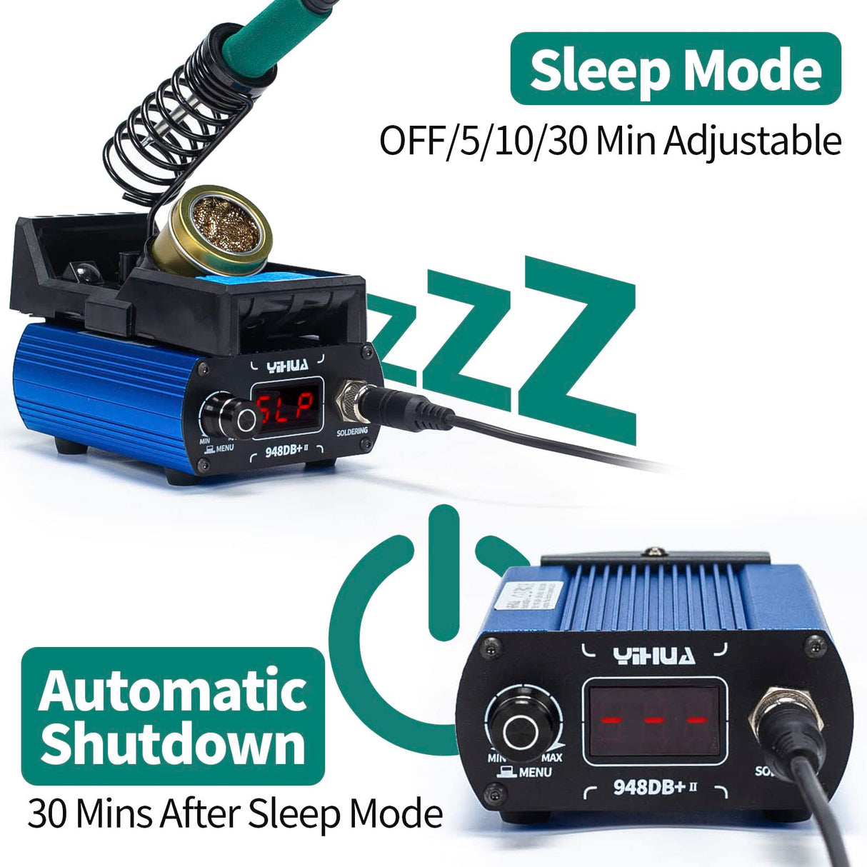 YIHUA 948DB+ II Soldering Iron Station Kit compatible for T12 solder iron tip with 3 tips with °F-°C Conversion, Sleep Mode, Auto Shutdown, Preset Channels, Calibration Functions YIHUA