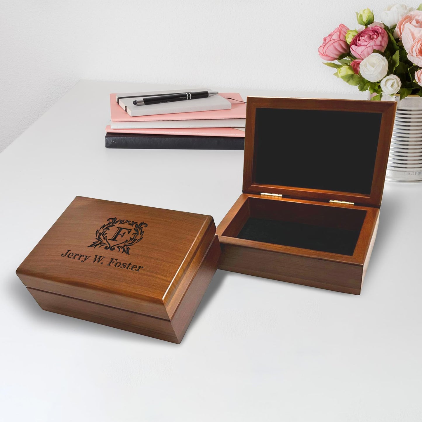 Personalized Keepsake Box | Walnut Wooden Memory Box Gift for Anniversary, Wedding, Valentine, Birthday, Baby Shower, Groomsman | Handmade Keepsake