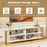 Tangkula Corner TV Stand for TVs up to 65”, TV Console Table w/AC Outlets, USB A Ports, USB C Port, Metal Frame & Storage Shelves, 55” Media Entertainment Center for Living Room (White, 55" L) Tangkula