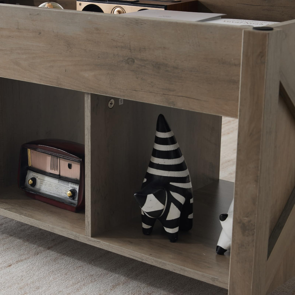 VINGLI Color Upgraded Farmhouse Lift Top Coffee Table, Rustic Grey Coffee Table with Lift Top, Lift Up Pop Up Coffee Table with Storage Shelf/Hidden Compartment, Coffee Table Mesa De Centro para Sala VINGLI