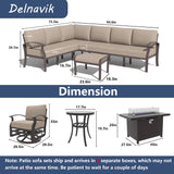 Kurapika Patio Furniture Set 10-Piece Aluminum Sectional Sofa with Armrest, Modern Outdoor Conversation Set w/55000 BTU Propane Fire Pit Table, Metal Corner Sofa with Ottoman, Sand Kurapika