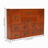 12-Drawer Vintage Wooden Storage Box, Traditional Desktop Apothecary Curio Cabinet, Library Desk Drawer w/Label Holders Handles, Multi Level Countertop Arts and Craft Organizer (Brown) BAITGMYING
