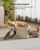 DownyPaws Cat House for Indoor Cats, Cat Bed Cave for Multiple & Large Cats Up to 22 Lbs, Scratch Resistant Peekaboo Cat Caves, Foldable Cat Tunnel Enclosed Bed, PeekaPurr, Cream DownyPaws