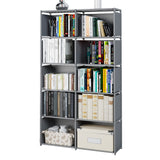 MOYIPIN Bookshelves, Assembled Storage Rack, Bedroom Living Room Vertical Cabinet Bookshelf, Double Row 10-Grid Multi-Functional Storage Equipment (Grey) MOYIPIN