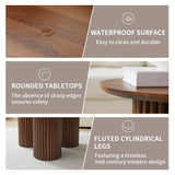 Bifins Round Nesting Coffee Table Set of 3,Mid Century Modern Fluted Coffee and End Table Set,Small Circle Wooden Side Table Drink Table for Living Room (Walnut) Bifins