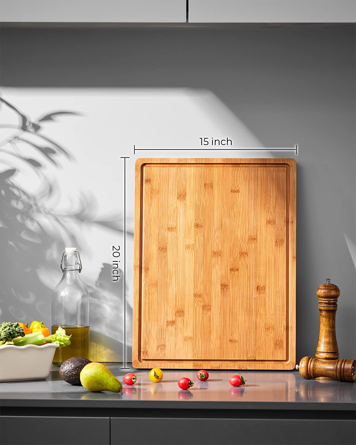 Large Bamboo Cutting Boards for Kitchen, BEZIA 20" x 15" Thick Butcher Block Countertop with Juice Groove, 100% Natural Bamboo Cheese Charcuterie