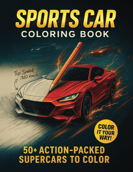 Sports Cars Coloring Book for Boys, Teens, and Adults: 50+ Fun Coloring Pages of Supercars, Hypercars, Race Cars, Luxury Cars and Dream Cars | Perfect ... & Color: Car Coloring Books for All Ages) WoodArtSupply