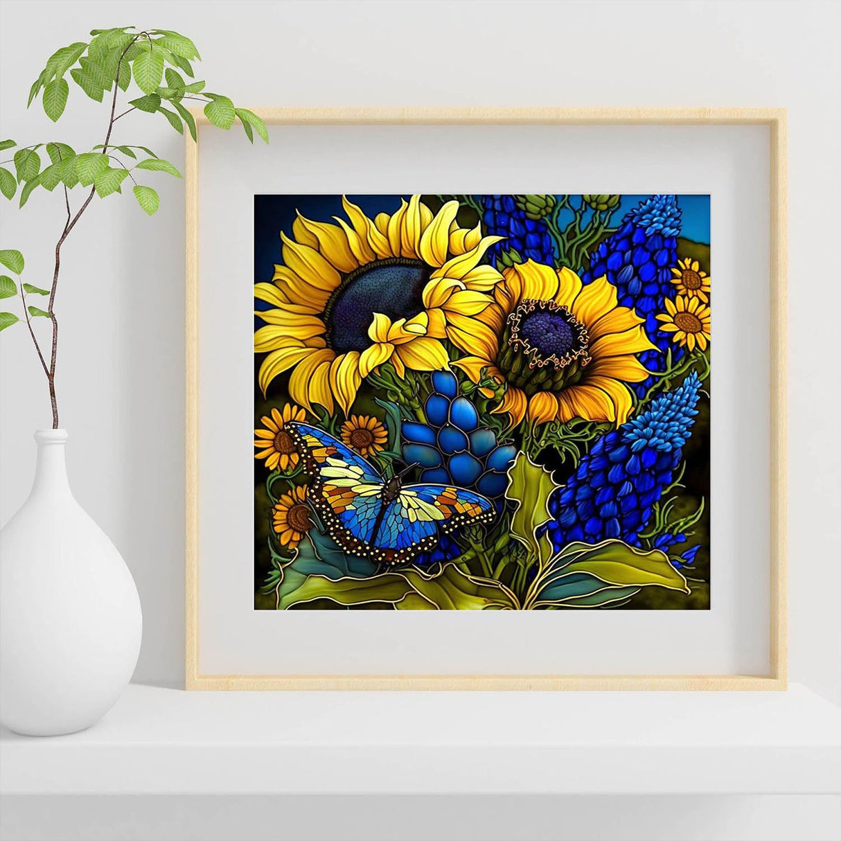 Sunflower Diamond Art Painting Kits for Adults, Stained Glass Full Drill Diamond Dots Paintings for Beginners, Round 5D Paint with Diamonds Pictures Gem Art Painting Kits DIY Crafts Kits 14x14inch FOXKISS