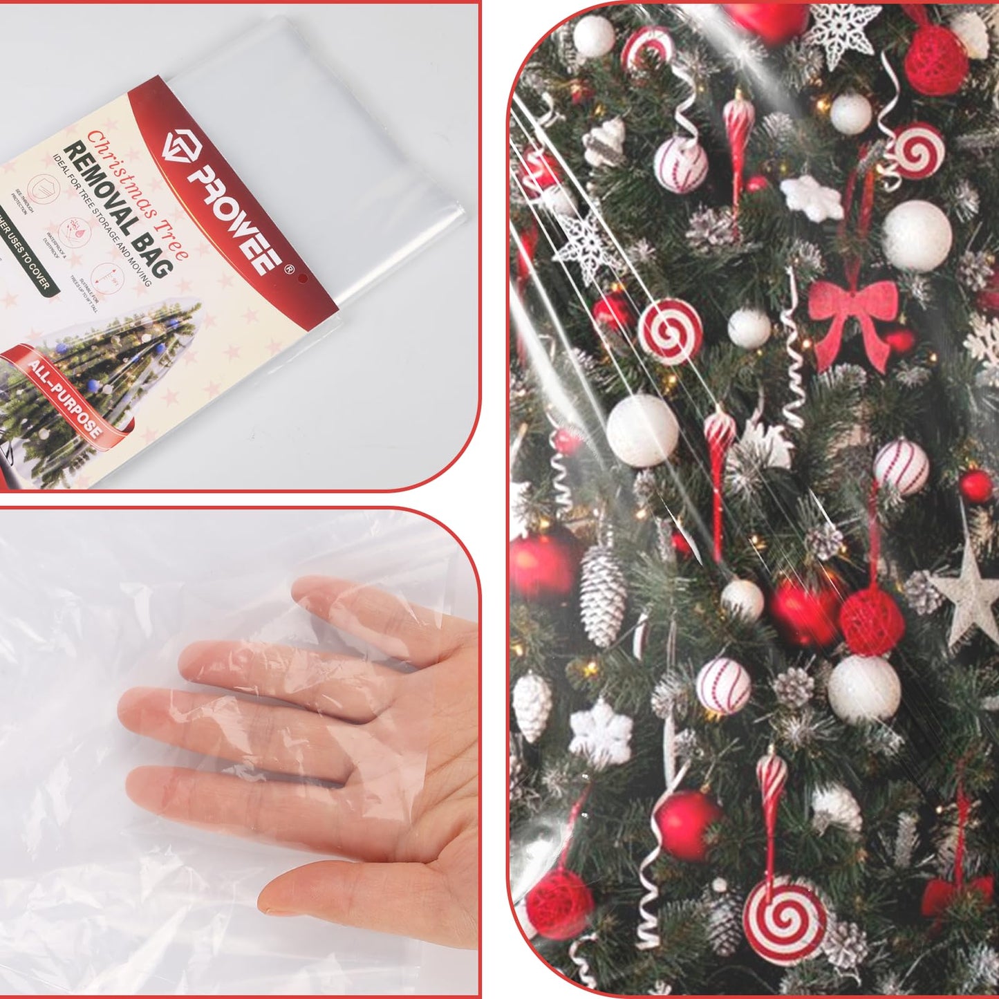 PROWEE All Purpose Use Jumbo Christmas Tree Removal Bag Extra Large 6ft width by 9 Feet Tall Christmas Tree Storage Bag Clear Waterproof Christmas Tree Bag for Upright Storage