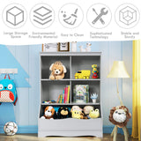 Giantex Storage Cabinet, Cubby Toy Organizer, 3 Shelf 4 Cube Units, Storage Bins Cubbies for Kids' Collections, Kids Bookshelf and Bookcase for Children Playroom Hallway Kindergarten School, Gray Giantex