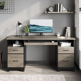Bestier 59” Computer Desk with 4 Drawers, Office Desk with Storage, Industrial Executive Desk with File Drawer, Keyboard Tray & 2 Pedestals on Both Sides for Home Office & Studio, Grey Bestier