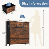 DUMOS Dresser for Bedroom, Storage Organizer with 9 Drawers, Chest of Drawers with Fabric Bins, Sturdy Metal Frame, Wood Tabletop for Guest Room, Closet, Entryway, Nursery DUMOS