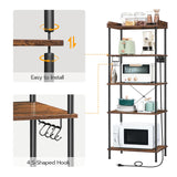 HOOBRO Rustic 5-Tier Kitchen Bakers Rack with Power Outlet and 4 Hooks HOOBRO