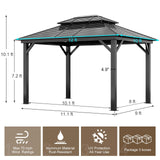 WELYAS Aluminum Hardtop Gazebo 10' X 12' Heavy Duty All Weather Black Gazebos with Galvanized Steel Double Metal Roof for Garden Patio Deck Backyard, Curtains and Netting Included WELYAS