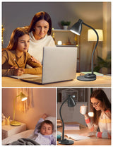 BOHON LED Desk Lamp with USB Charging Port 3 Color Modes Dimmable Reading Light Intelligent Induction Auto Dimming Task Lamp Flexible Gooseneck Table Lamp for Bedside Office, AC Adapter Include BOHON