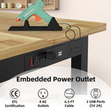 NBGV 48" Solid Wood Work Bench, Adjustable Hight Workbench with Wheels, Heavy-Duty Worktable with Pegboard, Power Outlets, Workstation for Garage, Workshop, Office NBGV