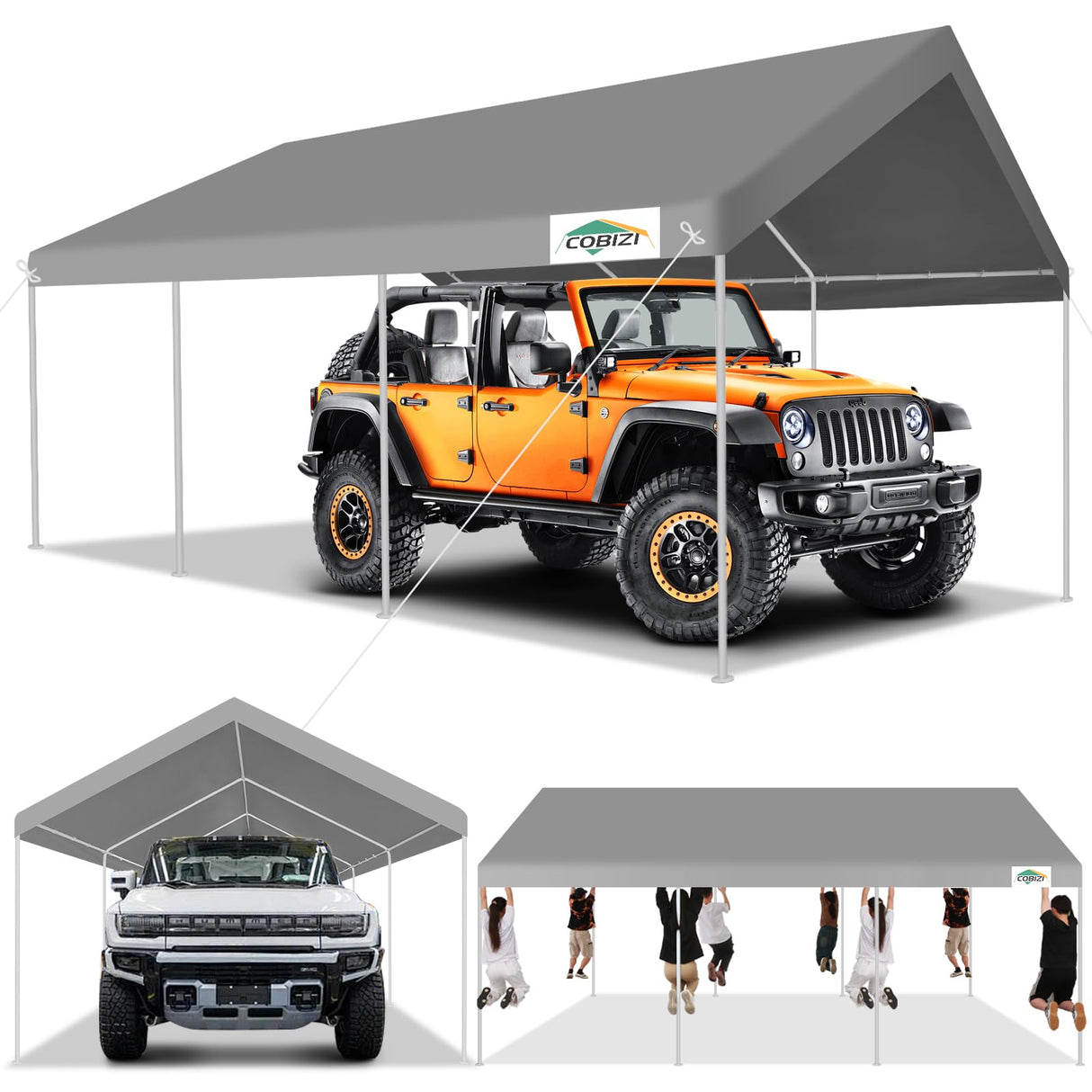 COBIZI Carport 12'x20' Heavy Duty Portable Garage, Upgraded Car Canopy with Built-in Sandbags, UV Resistant Waterproof All-Season Tarp, Car Tent for Truck, Boat, SUV, Gray COBIZI