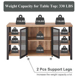 FATORRI Industrial Wine Bar Cabinet for Liquor and Glasses, Farmhouse Wood Coffee Cabinet with Wine Rack, Metal Sideboard and Buffet Cabinet (55 Inch, Rustic Oak) FATORRI